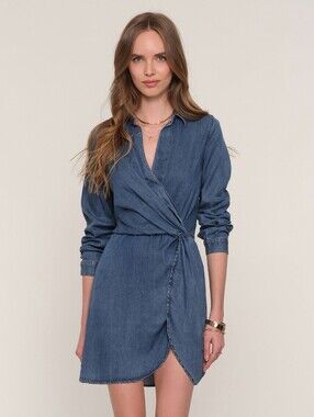 Nwt Heartloom Elias Denim Wrap Long Sleeve Mini Dress Small S